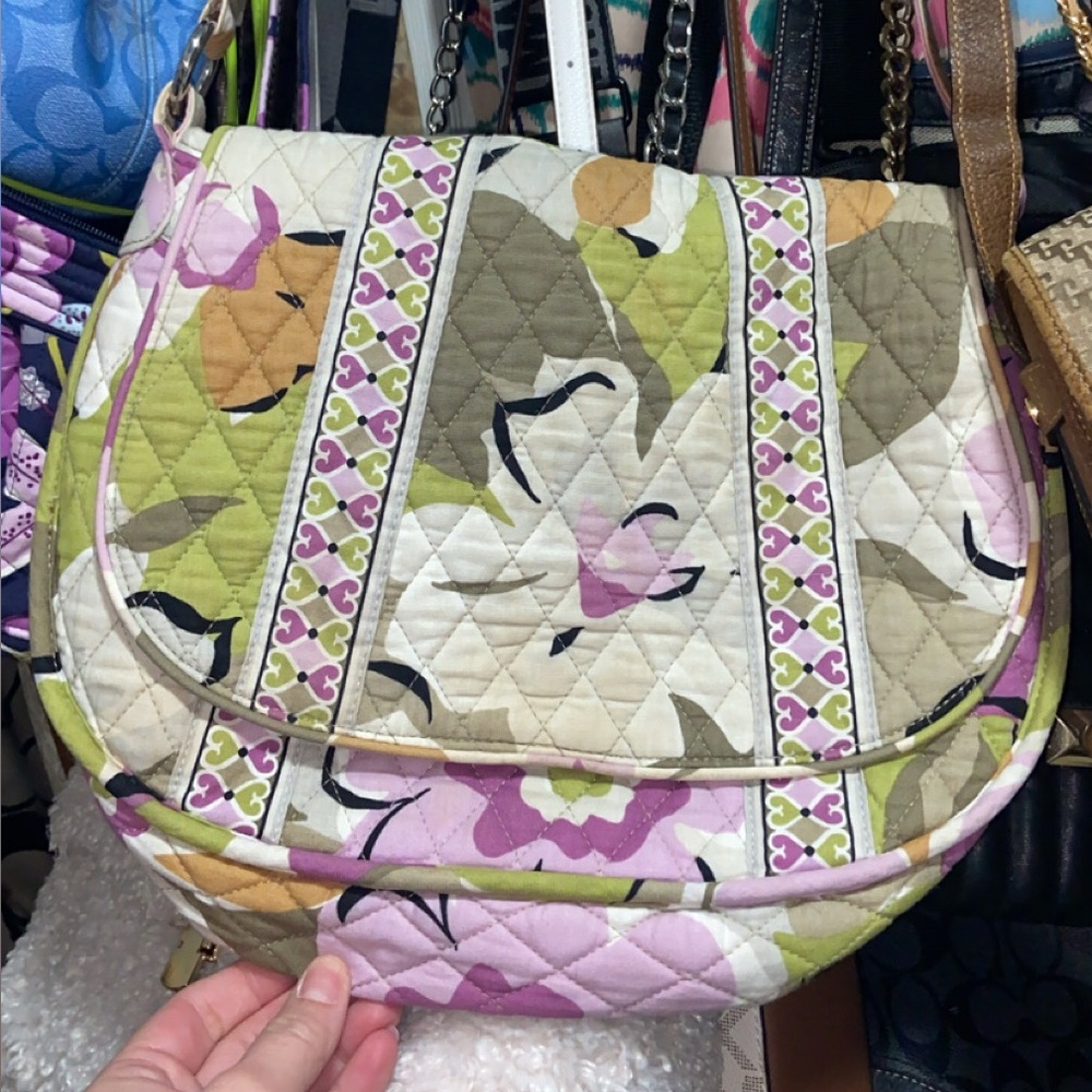 Vera Bradley Quilted Floral Shoulder Bag in Pink, Green & Cream